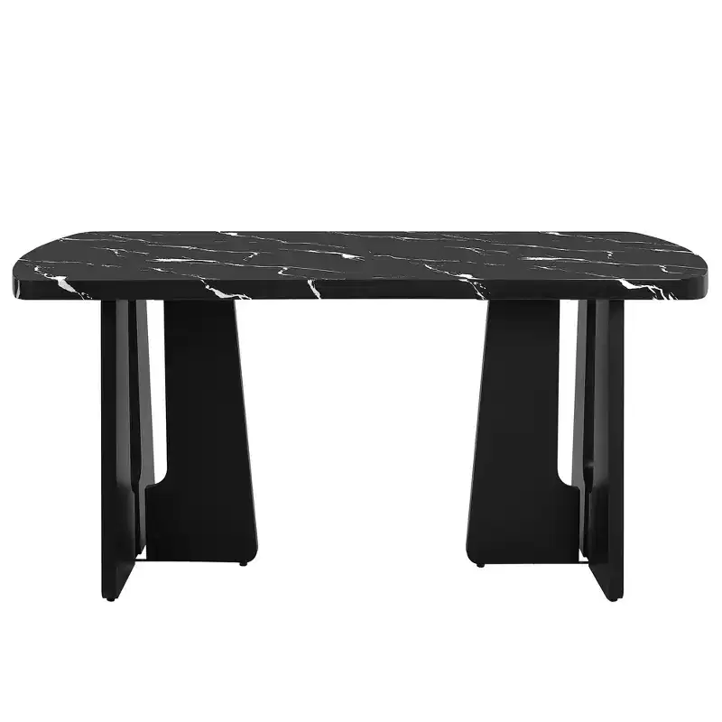 GDFStudio Hawkins 63 Modern Faux Marble Dining Table with Sturdy Geometric Legs