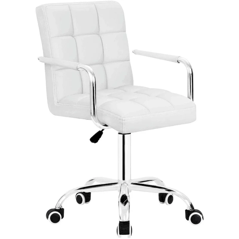 White / Black Mid-Back PU Leather Office Chair | Adjustable Height | 360° Swivel | 1-Person