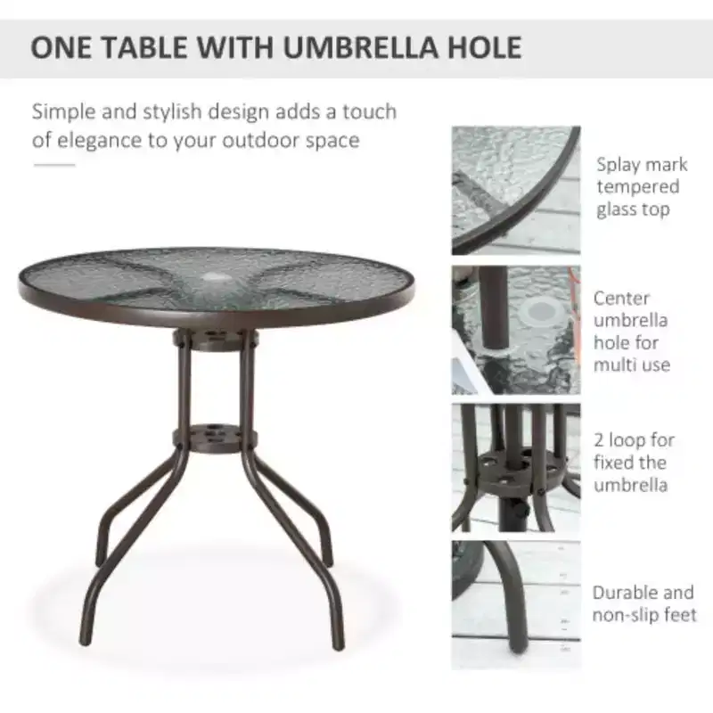 6 Piece Patio Dining Set for 4 with Umbrella/ Outdoor Set with 4 Folding Dining Chairs and Round Glass Table for Garden Backyard and Poolside - Gray