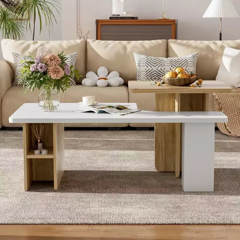 JVNOXK47.20 inSet of 2 Nesting Coffee Tables Farmhouse,Rectangle Coffee Table Living Room,Wood Finish Coffee Table Set, Small Coffee Tables