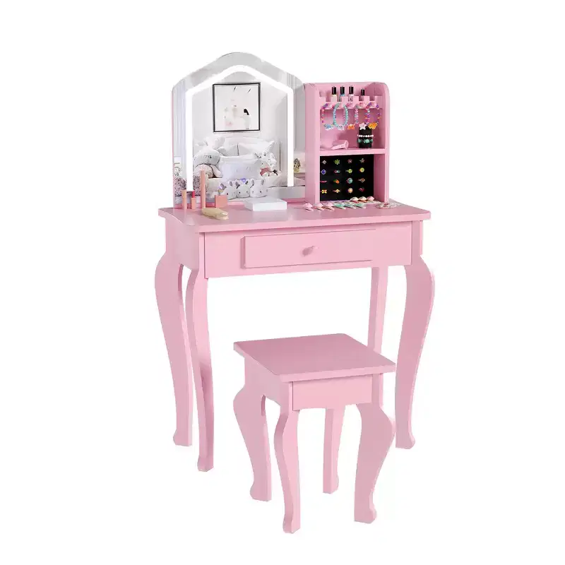 Kids Vanity Set with Stool for Little Girls Ages 3-8-Ideal for Bedroom or Playroom