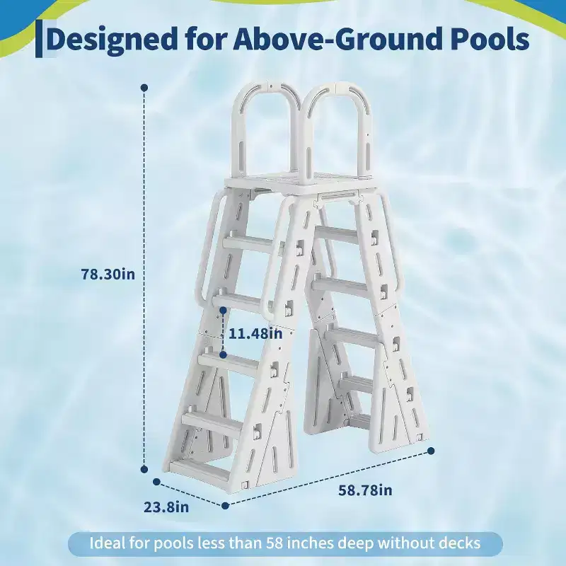 A-Frame HDPE Pool Ladder for 48-56Above Ground Pool, 400lbs Capacity, Anti-Slip Safe Steps, Stable Pool Entry Stairs with Handrails&Safety Barrier