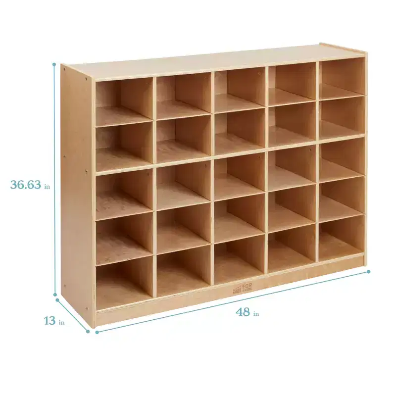 ECR4Kids 25 Cubby Mobile Tray Storage Cabinet, 5x5, Classroom Furniture, Natural