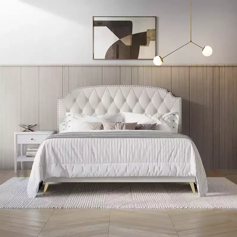 Twin Upholstered Platform Bed with Tufted Headboard