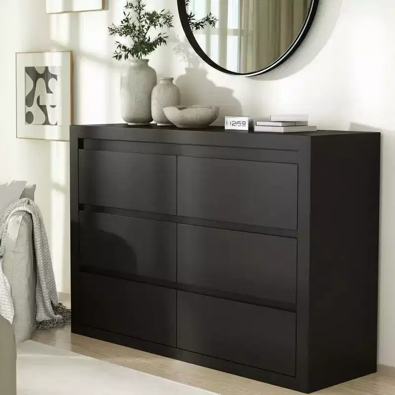 COZONY 47 Wide 6 Drawer Dresser, Modern Round Corner Cabinet Chest, Thickened Top, Natural Wood