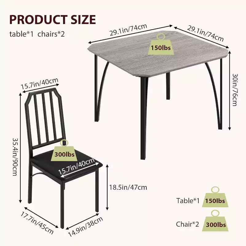 CuisinSmart Dining Table Set, with Chamfer Design, 3/5-Piece Kitchen Table with Upholstered Seats