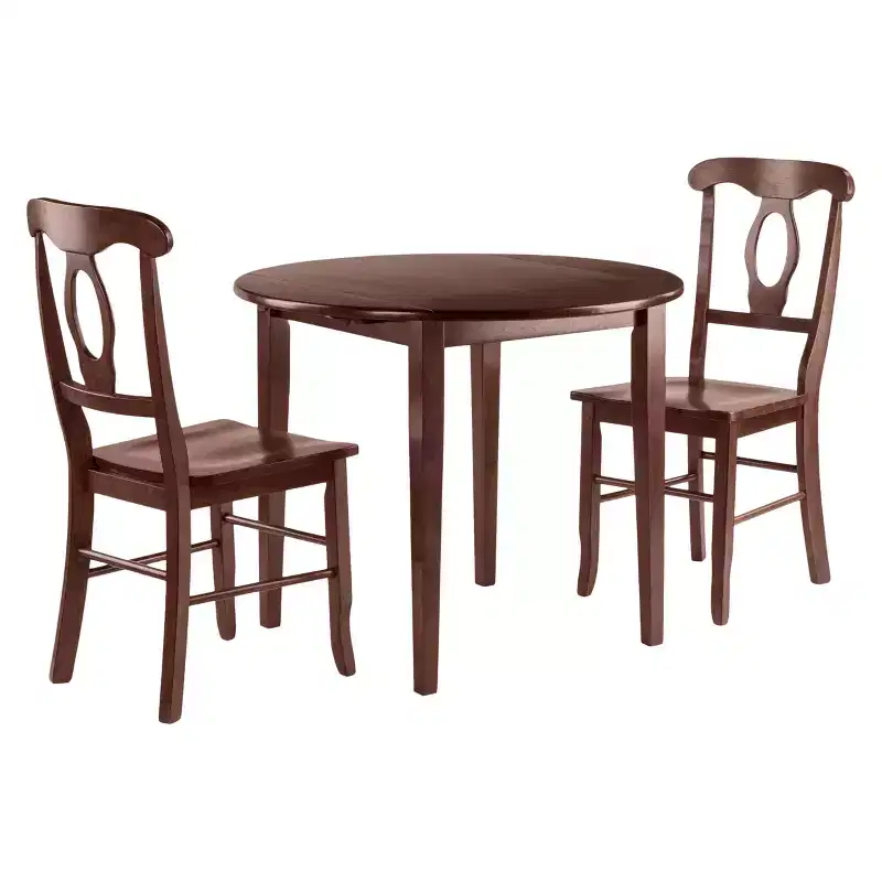 3pc Clayton Drop Leaf Dining Sets with 2 Keyhole Back Chairs Walnut - Winsome: Compact Breakfast Table for Small Spaces
