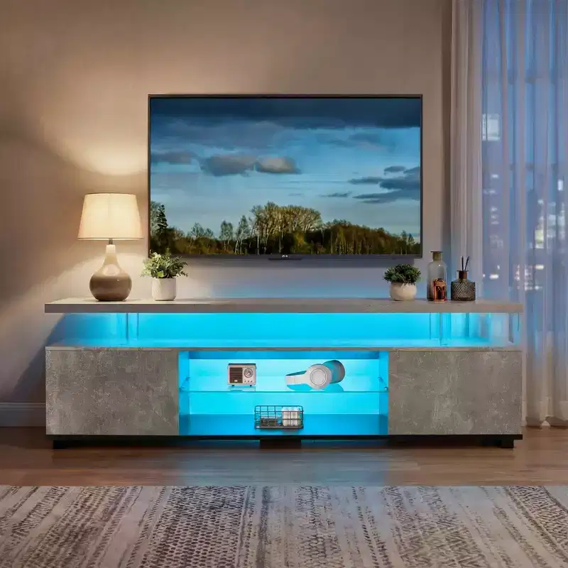 TV Stand for 55 Inch LED Gaming Entertainment Center with Large Side Cabinet for Living Room Grey+Black