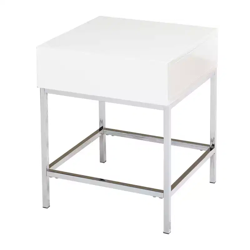 Buylateral Lewis Modern End Table White: High-Gloss MDF, Sturdy Metal Frame, 23.8" Height
