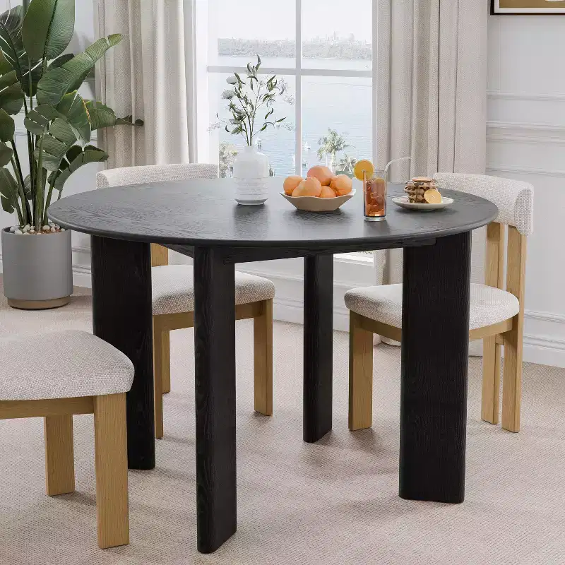 Black Round Solid Wood Dining Table, Seats 4