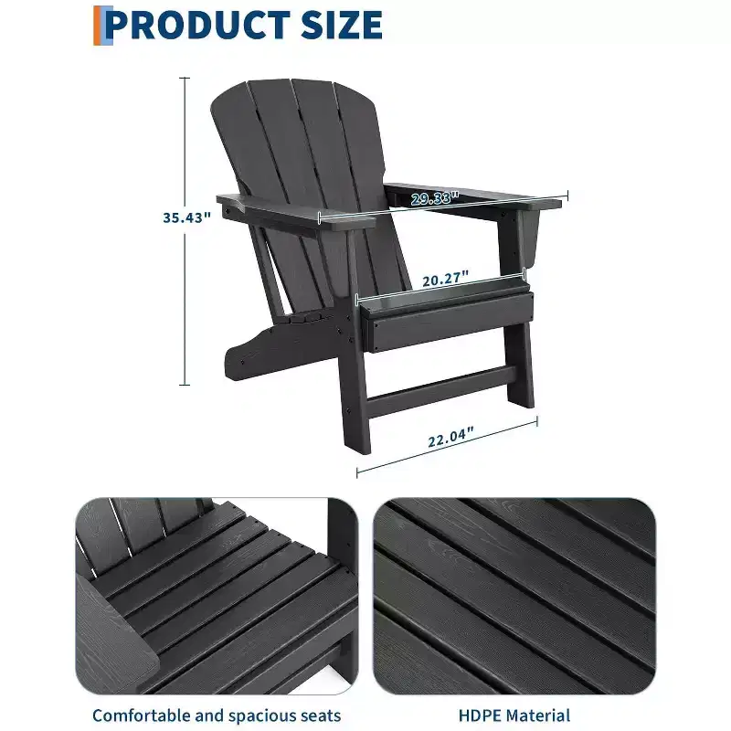 Patio Adirondack Accent Chairs, Weather Resistant Outdoor Chair, Heavy Duty 380Lbs Capacity for Outdoor, Patio, Lawn, Garden, Porch