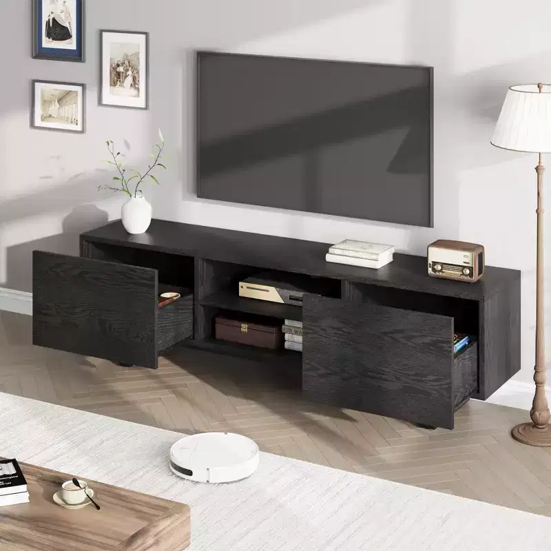 Industrial TV Stand for 80 in, Modern Entertainment Center with 2 Drawers, Wooden Media Cabinet with Heavy Duty Leg and Open Storage