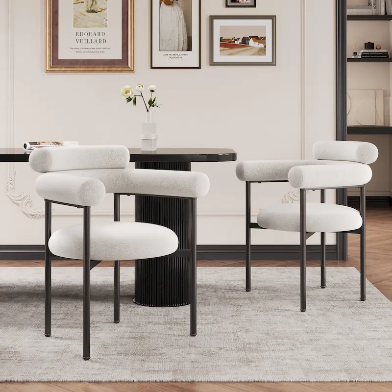 Naci Modern Fabric Arm Dining Chairs with Metal legs by Christopher Knight Home