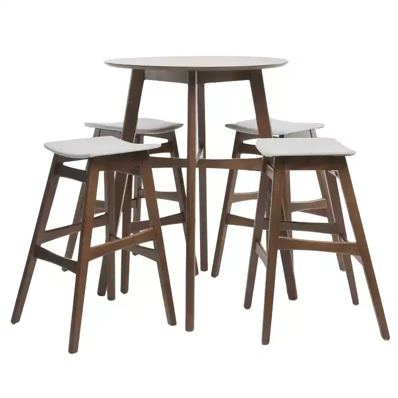 GDFStudio Elise Mid-Century Modern Fabric Upholstered 5 Piece Bar Set