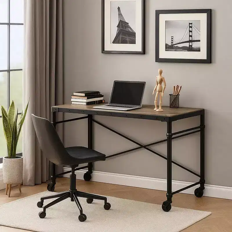 Royal Hampton Writing Desk with Casters and Nail Accents, Black