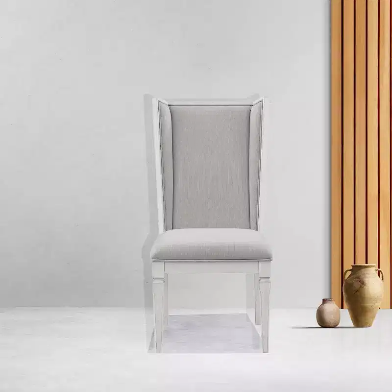 22.25"  Dining Chair Light Gray Linen and Weathered White Finish