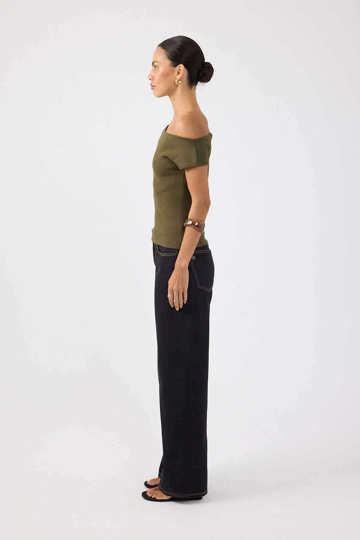 One Shoulder Knit Top Khaki