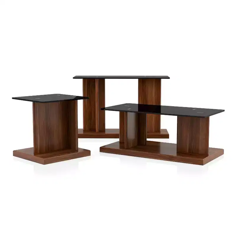 3pc Montreaux Coffee, Console, and End Table Set with Black Tempered Glass Top - miBasics