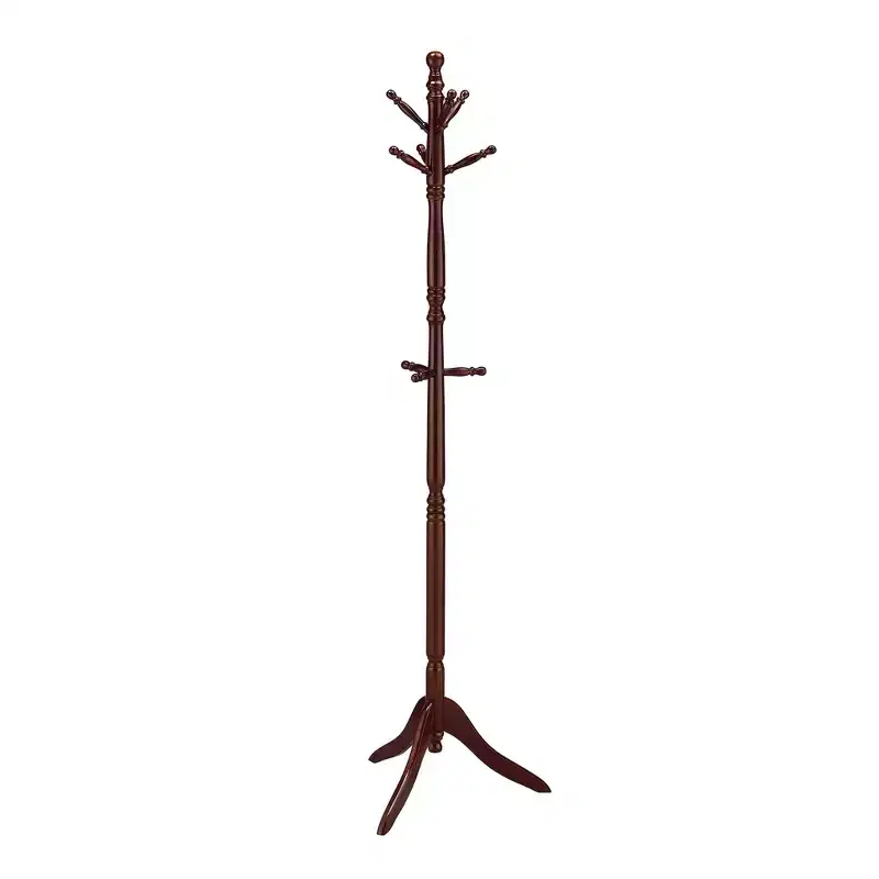 71.5" Swivel Coat Rack Cherry Wood - Ore International: Umbrella Storage, Spinning Top, Double Tier Hooks