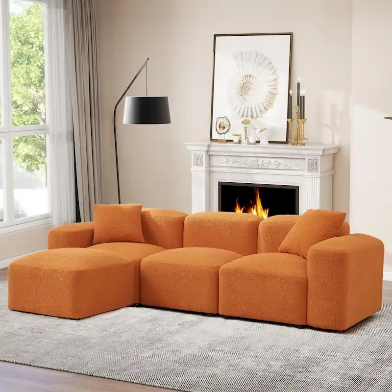 Modern Modular L-Shape Sectional Sofa Set, DIY Combination, 3 Seat Upholstered Couch with Chaise Lounge for Living Room