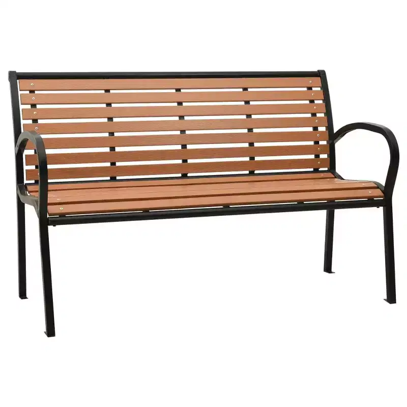 vidaXL Outdoor Patio Bench 49.2- Steel and WPC Material, Weatherproof Garden Bench with Black Coated Finish, Comfortable Seating for Up to 3 People