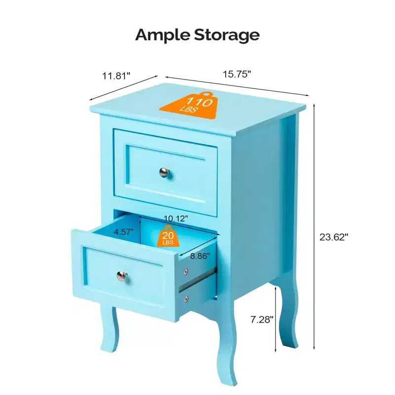 Bonnlo Nightstand with 2 Drawers, Night Stands for Bedrooms, Small Bed Side Table/White Night Stand with Drawers for Small Spaces