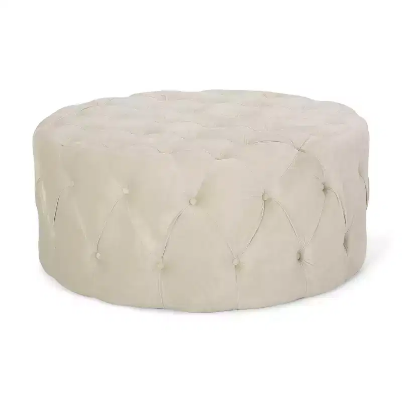 Modern Glam Velvet Tufted Circular Ottoman