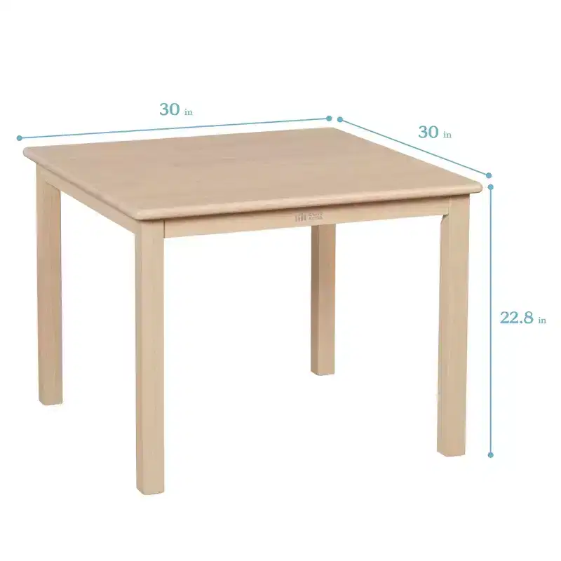 ECR4Kids 30in x 30in Square Hardwood Table and Two 12in Chairs, 3-Piece