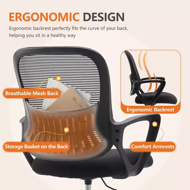 Okak Modern High Office Chair with Adjustable Foot Ring, Computer Chair with Mesh Backrest, Swivel Chair for Study, Reading Room, Office