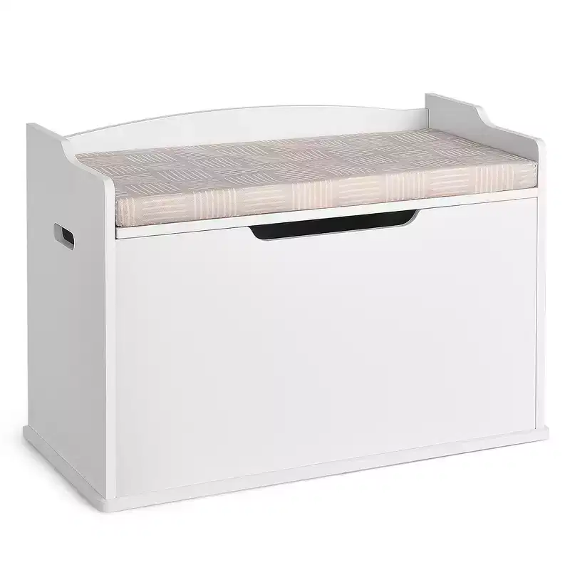 Wooden Toy Box Kids Storage Chest Lift Top Bench Seat with Cushion and Safety Hinge
