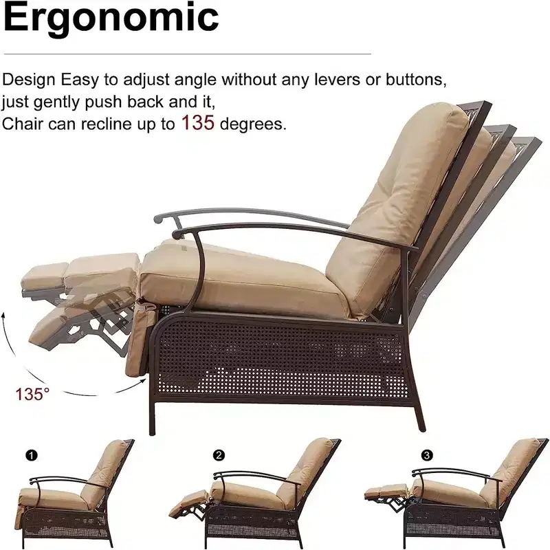 CLIHOME Outdoor Adjustable Lounge Chair,Patio Extendable Metal Frame Recliner Chair with Cushions