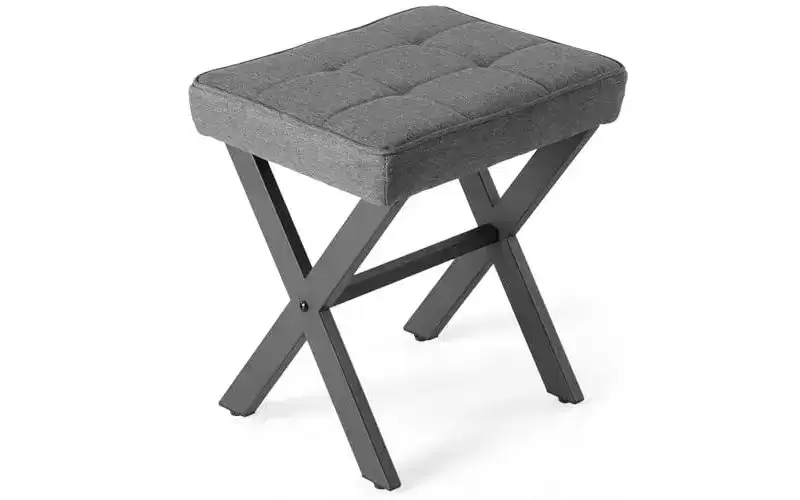 TUYOHW Square Linen Stool,Small Ottoman Stool Chair with Metal X-Legs,Soft Cushion Seat,Ottoman for Living Room,Bedroom,Narrow Spaces