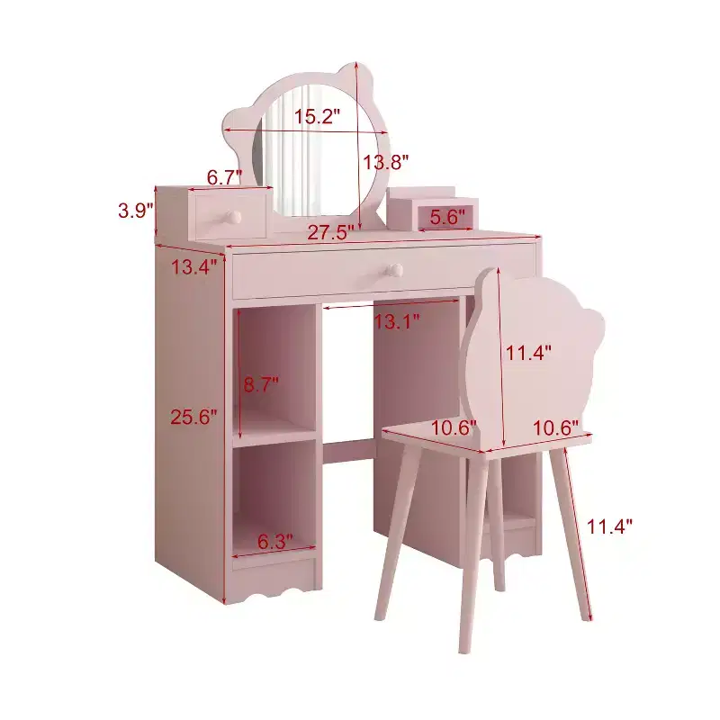 Children's Vanity Set with Drawers and Shelves Kids' Makeup Dressing Table Perfect for Playrooms and Bedrooms