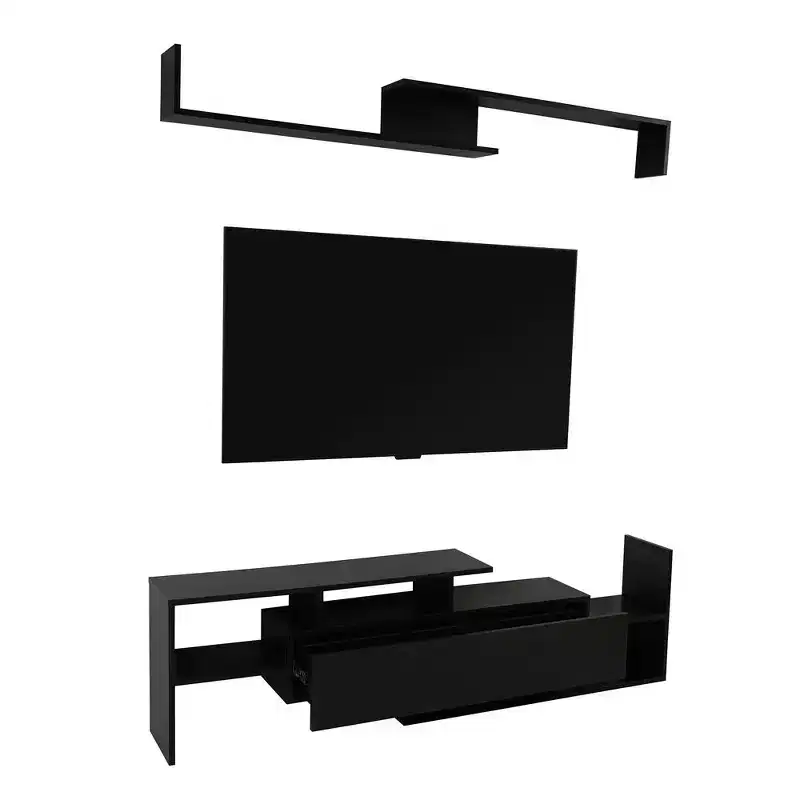 LeisureMod TV Stand with MDF Shelves and Bookcase, Part of the Surrey Collection  Modern Entertainment Console for Living Room, Apartment, or Office