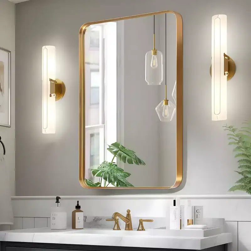 Aluminum Alloy Circular Edge Rectangular Hanging Mirror with Faux Electroplating, 96 x 66 x 5 cm