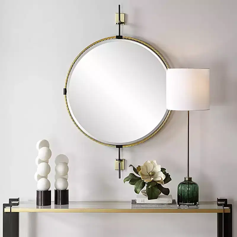 Antique Brass 31 x 47 3/4 Round Wall Mirror
