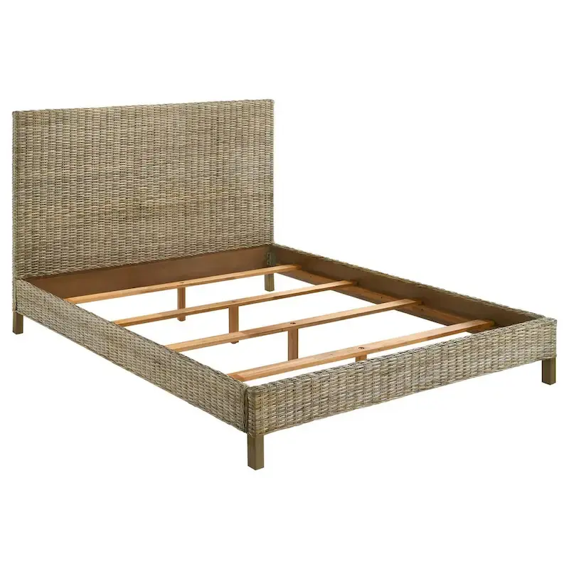 Gray Rattan Woven King Platform Bed
