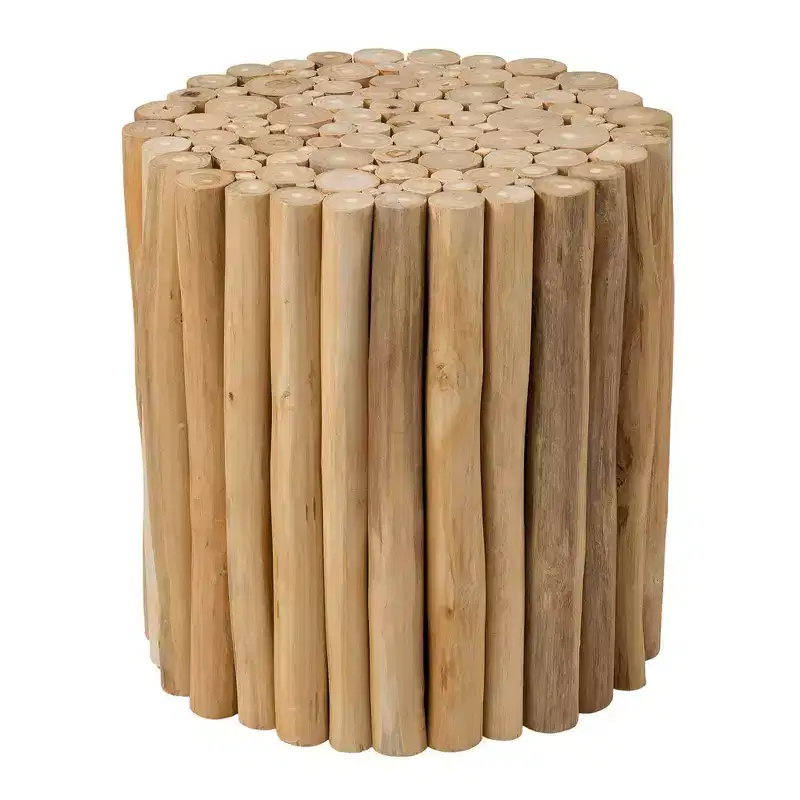 East at Main Prelude Round Accent Table Tan: Teak Construction, No Assembly, Indoor/Outdoor Use