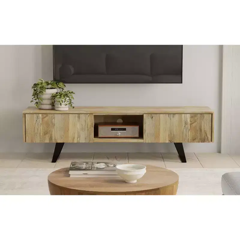 Mitchell 72 inch Wide Solid Wood Modern Industrial TV Stand For TVs up to 80 inches