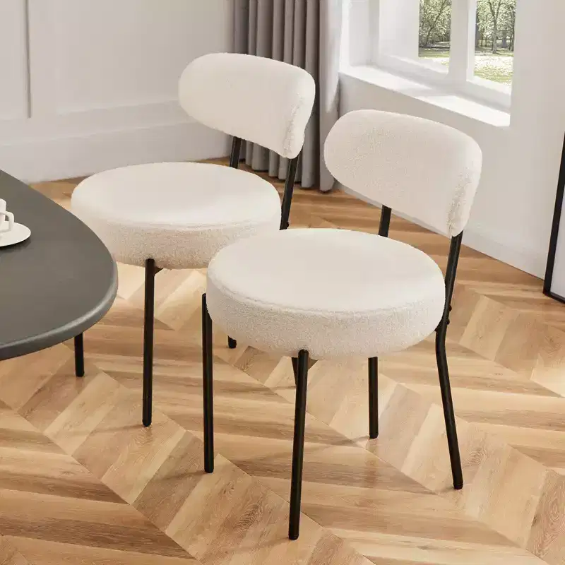Faux Fur Upholstered Cushion Round Dining Chair with Steel Frame