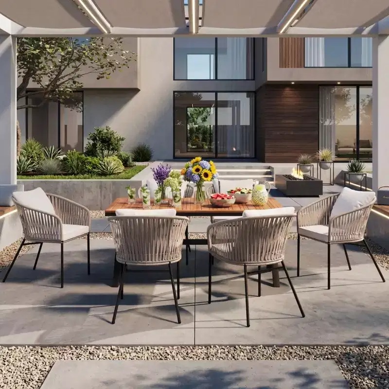 Polibi 7-Piece Patio Dining Set with Acacia Wood Tabletop