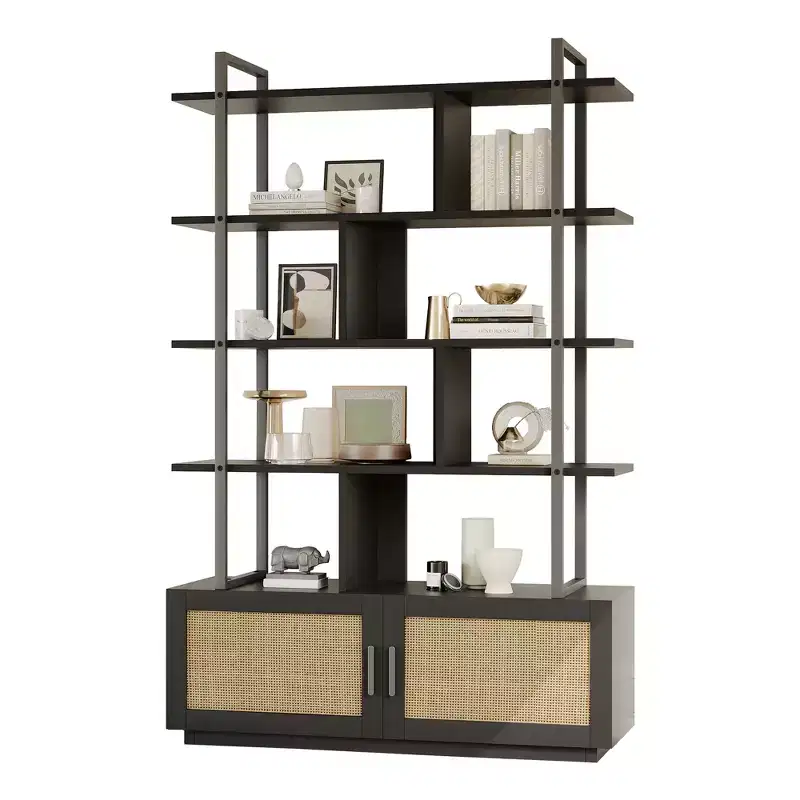 5-Tier Bookshelf with Storage Cabinet and Door, 71.1 Inch Tall Industrial Bookcase with Open Shelves for Living Room Bedroom