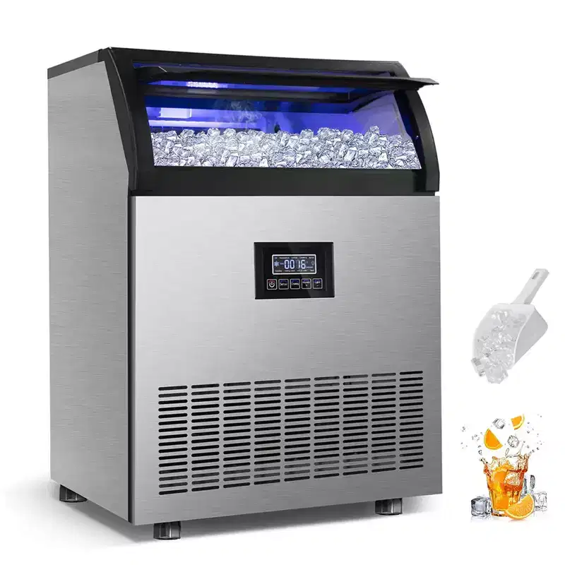 Denjol Commercial 90-Cube Ice Maker with LCD Display - 250 lbs/24H, Energy Efficient, Stainless Steel Construction