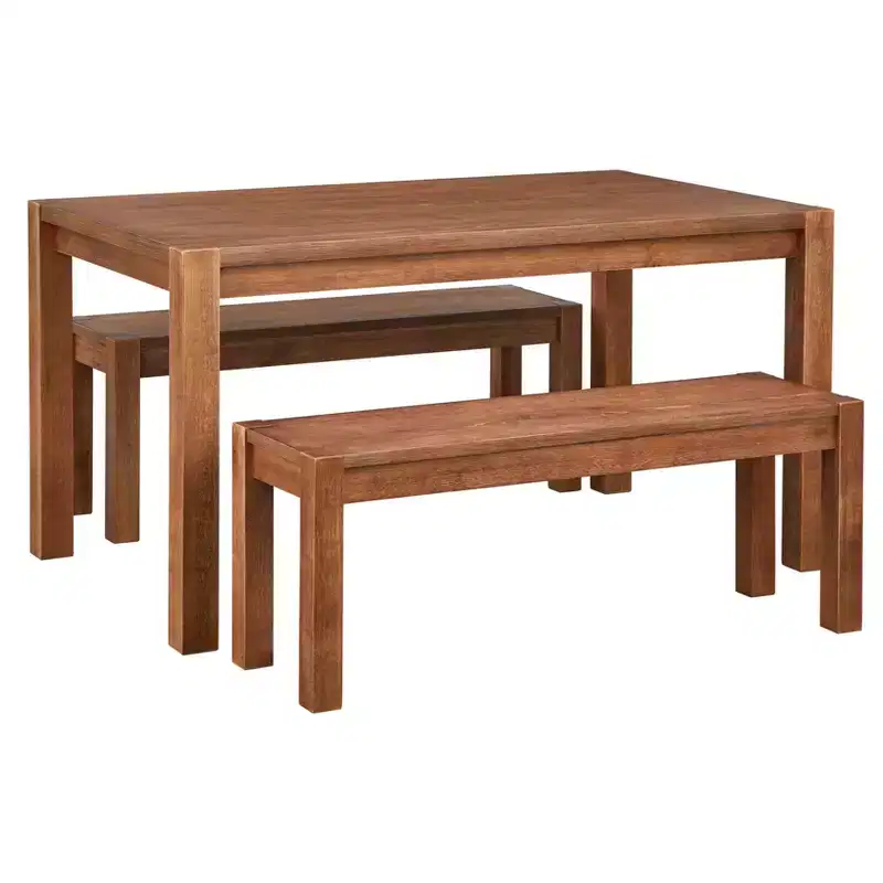Buylateral 3pc Verdon Modern Farmhouse Dining Set with Bench Driftwood