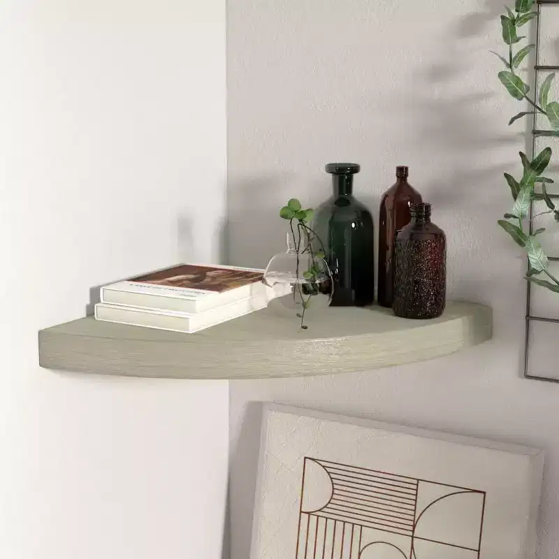 Corner Shelf Oak Honeycomb MDF, metal 13.8 in x 13.8 in x 1.5 in