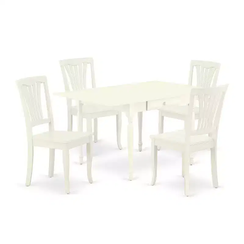 HomeStock 5-Pc Rectangular Linen White Finish Solid Wood Top-Dining Room Set with Dropleaf-Seats 4