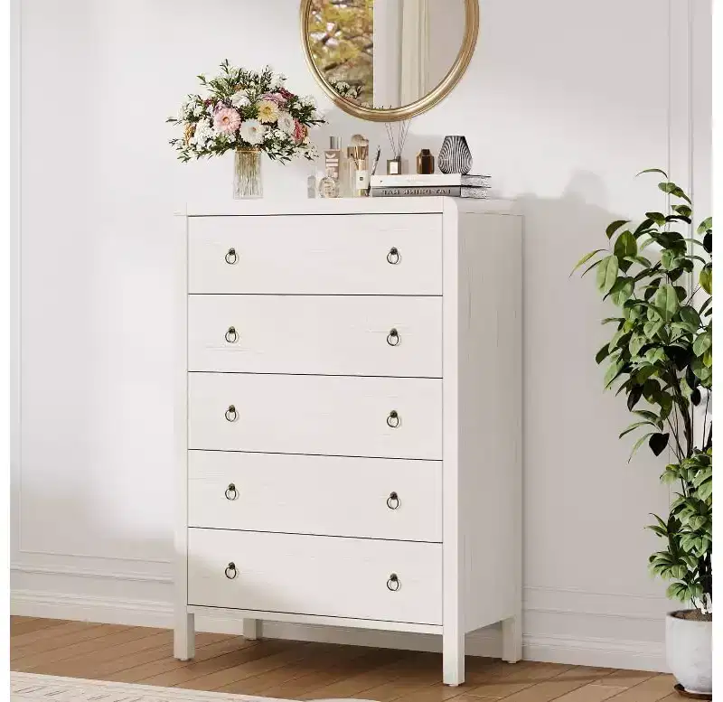 White 5 Drawer Dresser, Modern Closet Dressers Chest of Drawers, Wood Storage Dresser Chest of Drawers Clothes Organizer