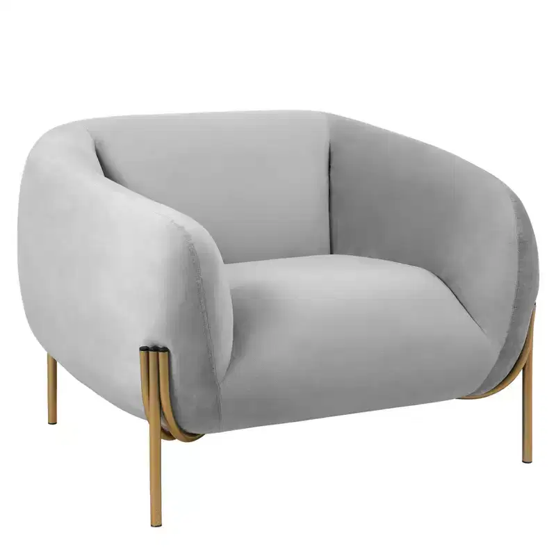Modern Velvet Accent Chair - Single-Seater Sofa with Gold Iron Legs and Contoured Backrest