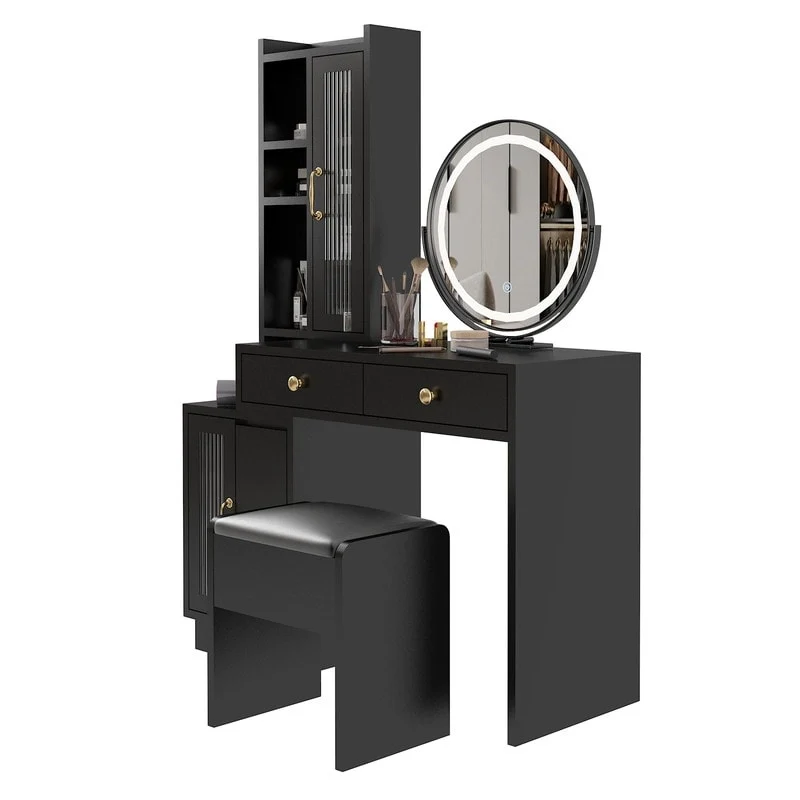 Dressing Table Set With a Power Strip and LED Three-tone Mirror - N/A