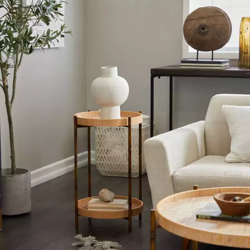 Modern Rattan Accent Table Brown - Olivia & May